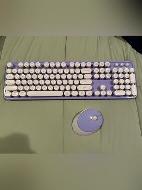 Lavender Retro Typewriter Wireless Keyboard and Mouse